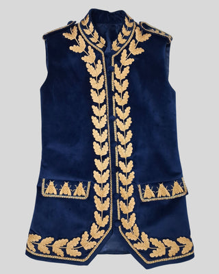 Women’s Royal Blue Velvet Embroidered Historical Cape Set with Matching Waistcoat Carnival Theme Party Outfit