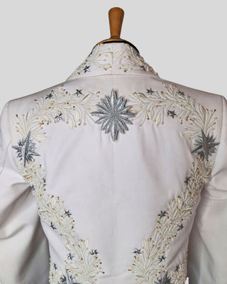 Women’s Ivory Embroidered Mariachi Crop Jacket – Pearl & Rhinestone Western Blazer for Wedding & Performance