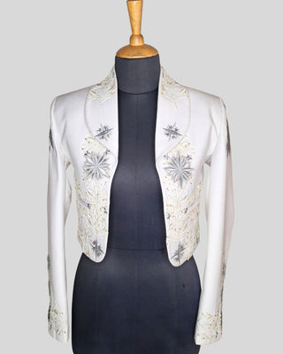 Women’s Ivory Embroidered Mariachi Crop Jacket – Pearl & Rhinestone Western Blazer for Wedding & Performance