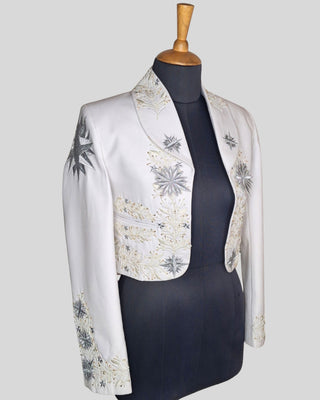 Women’s Ivory Embroidered Mariachi Crop Jacket – Pearl & Rhinestone Western Blazer for Wedding & Performance