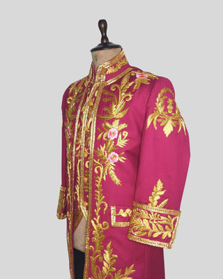 Rococo Style Men’s Pink 3-Piece Outfit Gold Embroidered Suit Wedding & Carnival Wear