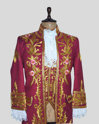 Rococo Style Men’s Pink 3-Piece Outfit Gold Embroidered Suit Wedding & Carnival Wear