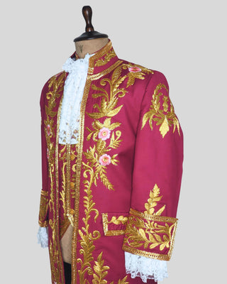 Rococo Style Men’s Pink 3-Piece Outfit Gold Embroidered Suit Wedding & Carnival Wear