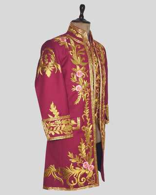 Rococo Style Men’s Pink 3-Piece Outfit Gold Embroidered Suit Wedding & Carnival Wear