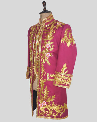 Rococo Style Men’s Pink 3-Piece Outfit Gold Embroidered Suit Wedding & Carnival Wear