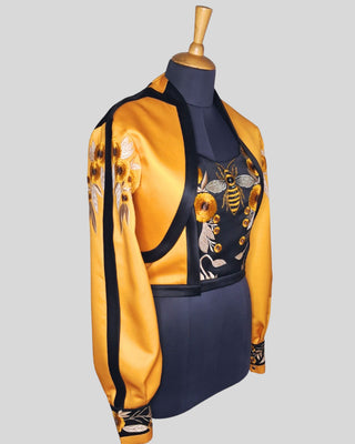 Women’s Western Floral & Bee Embroidered 2-Piece Suit – Luxury Satin Jacket and Trouser Set