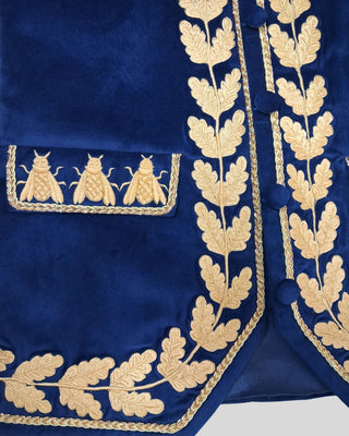 Women’s Royal Blue Velvet Embroidered Historical Cape Set with Matching Waistcoat Carnival Theme Party Outfit