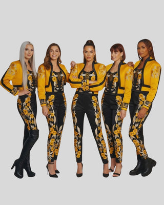 Women’s Western Floral & Bee Embroidered 2-Piece Suit – Luxury Satin Jacket and Trouser Set