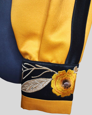 Women’s Western Floral & Bee Embroidered 2-Piece Suit – Luxury Satin Jacket and Trouser Set