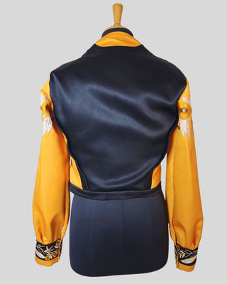 Women’s Western Floral & Bee Embroidered 2-Piece Suit – Luxury Satin Jacket and Trouser Set