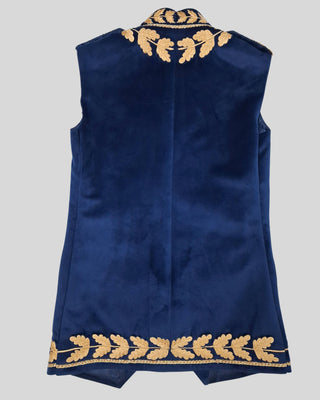 Women’s Royal Blue Velvet Embroidered Historical Cape Set with Matching Waistcoat Carnival Theme Party Outfit