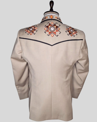 Men’s Beige Embroidered Country Western 2-Piece Suit Cowboy Style Wedding & Party Outfit