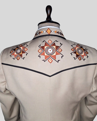 Men’s Beige Embroidered Country Western 2-Piece Suit Cowboy Style Wedding & Party Outfit