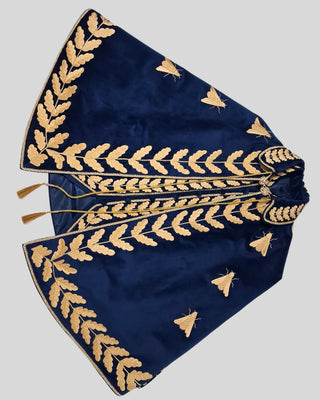 Women’s Royal Blue Velvet Embroidered Historical Cape Set with Matching Waistcoat Carnival Theme Party Outfit