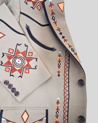 Men’s Beige Embroidered Country Western 2-Piece Suit Cowboy Style Wedding & Party Outfit