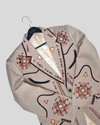 Men’s Beige Embroidered Country Western 2-Piece Suit Cowboy Style Wedding & Party Outfit