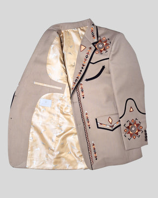 Men’s Beige Embroidered Country Western 2-Piece Suit Cowboy Style Wedding & Party Outfit