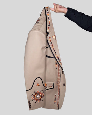 Men’s Beige Embroidered Country Western 2-Piece Suit Cowboy Style Wedding & Party Outfit