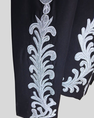 Men Black Mariachi 3 Piece Silver Embroidered Mexican Groom Charro Suits