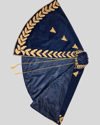 Women’s Royal Blue Velvet Embroidered Historical Cape Set with Matching Waistcoat Carnival Theme Party Outfit