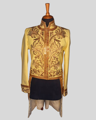 Men Light Yellow Customised Rococo History Jacket Carnival Costume with Matching Belt