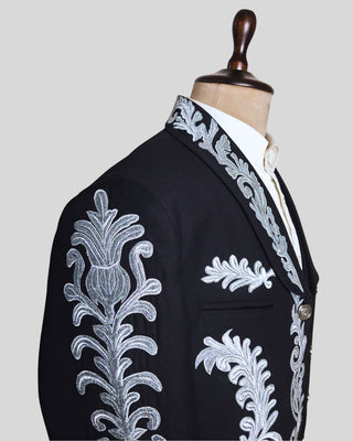 Men Black Mariachi 3 Piece Silver Embroidered Mexican Groom Charro Suits