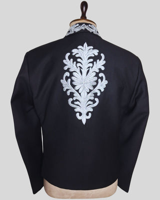 Men Black Mariachi 3 Piece Silver Embroidered Mexican Groom Charro Suits