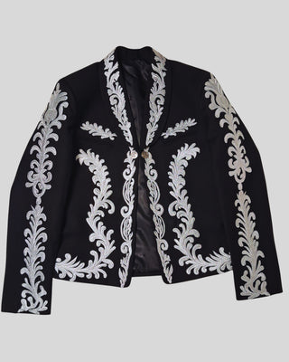 Men Black Mariachi 3 Piece Silver Embroidered Mexican Groom Charro Suits