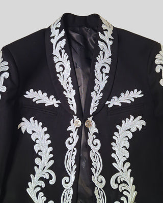 Men Black Mariachi 3 Piece Silver Embroidered Mexican Groom Charro Suits
