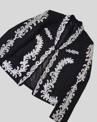 Men Black Mariachi 3 Piece Silver Embroidered Mexican Groom Charro Suits