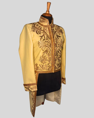 Men Light Yellow Customised Rococo History Jacket Carnival Costume with Matching Belt