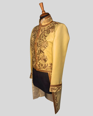 Men Light Yellow Customised Rococo History Jacket Carnival Costume with Matching Belt