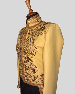 Men Light Yellow Customised Rococo History Jacket Carnival Costume with Matching Belt