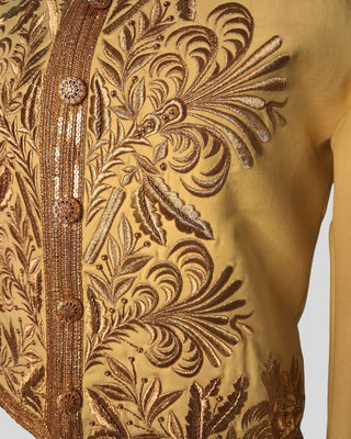 Men Light Yellow Customised Rococo History Jacket Carnival Costume with Matching Belt