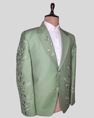 Men’s Sage Green Embroidered 2 Piece Suit Designer Blazer with Pants | Wedding, Reception & Party Wear Outfit