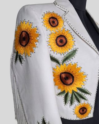 Women Country Western 2 Piece Suit – White Embroidered Crop Blazer with Shorts | Cowgirl Outfit for Party, Wedding & Cocktail Events
