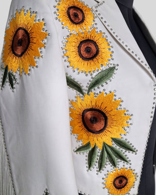 Women Country Western 2 Piece Suit – White Embroidered Crop Blazer with Shorts | Cowgirl Outfit for Party, Wedding & Cocktail Events