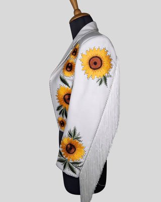 Women Country Western 2 Piece Suit – White Embroidered Crop Blazer with Shorts | Cowgirl Outfit for Party, Wedding & Cocktail Events