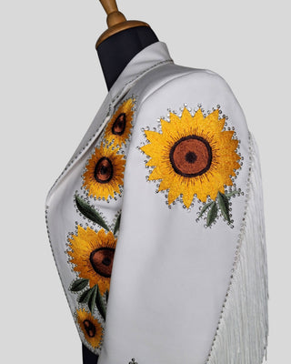 Women Country Western 2 Piece Suit – White Embroidered Crop Blazer with Shorts | Cowgirl Outfit for Party, Wedding & Cocktail Events