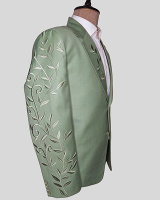Men’s Sage Green Embroidered 2 Piece Suit Designer Blazer with Pants | Wedding, Reception & Party Wear Outfit