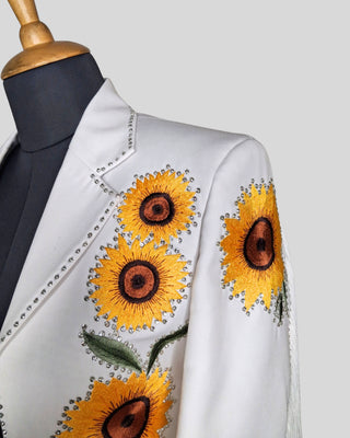 Women Country Western 2 Piece Suit – White Embroidered Crop Blazer with Shorts | Cowgirl Outfit for Party, Wedding & Cocktail Events