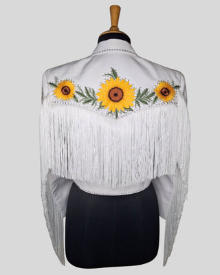 Women Country Western 2 Piece Suit – White Embroidered Crop Blazer with Shorts | Cowgirl Outfit for Party, Wedding & Cocktail Events
