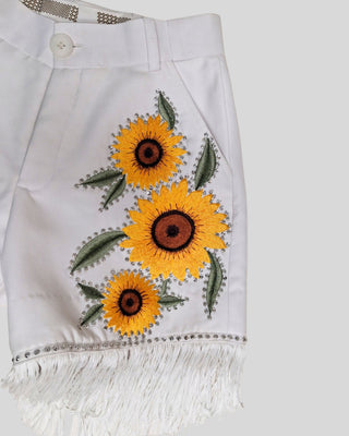 Women Country Western 2 Piece Suit – White Embroidered Crop Blazer with Shorts | Cowgirl Outfit for Party, Wedding & Cocktail Events