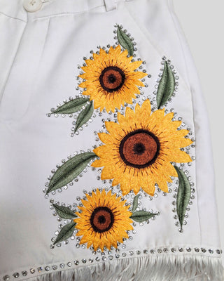 Women Country Western 2 Piece Suit – White Embroidered Crop Blazer with Shorts | Cowgirl Outfit for Party, Wedding & Cocktail Events