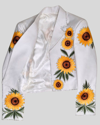 Women Country Western 2 Piece Suit – White Embroidered Crop Blazer with Shorts | Cowgirl Outfit for Party, Wedding & Cocktail Events