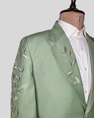 Men’s Sage Green Embroidered 2 Piece Suit Designer Blazer with Pants | Wedding, Reception & Party Wear Outfit