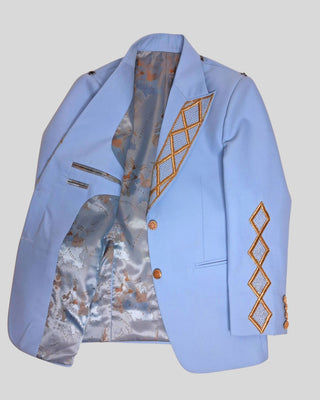 Men Powder Blue Gold Embroidered 4Pc Vintage Styled History Suits for Wedding Theatre Carnival Attire