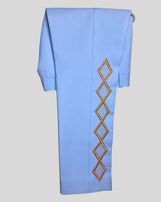 Men Powder Blue Gold Embroidered 4Pc Vintage Styled History Suits for Wedding Theatre Carnival Attire