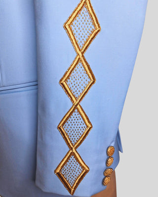 Men Powder Blue Gold Embroidered 4Pc Vintage Styled History Suits for Wedding Theatre Carnival Attire