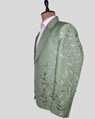 Men’s Sage Green Embroidered 2 Piece Suit Designer Blazer with Pants | Wedding, Reception & Party Wear Outfit